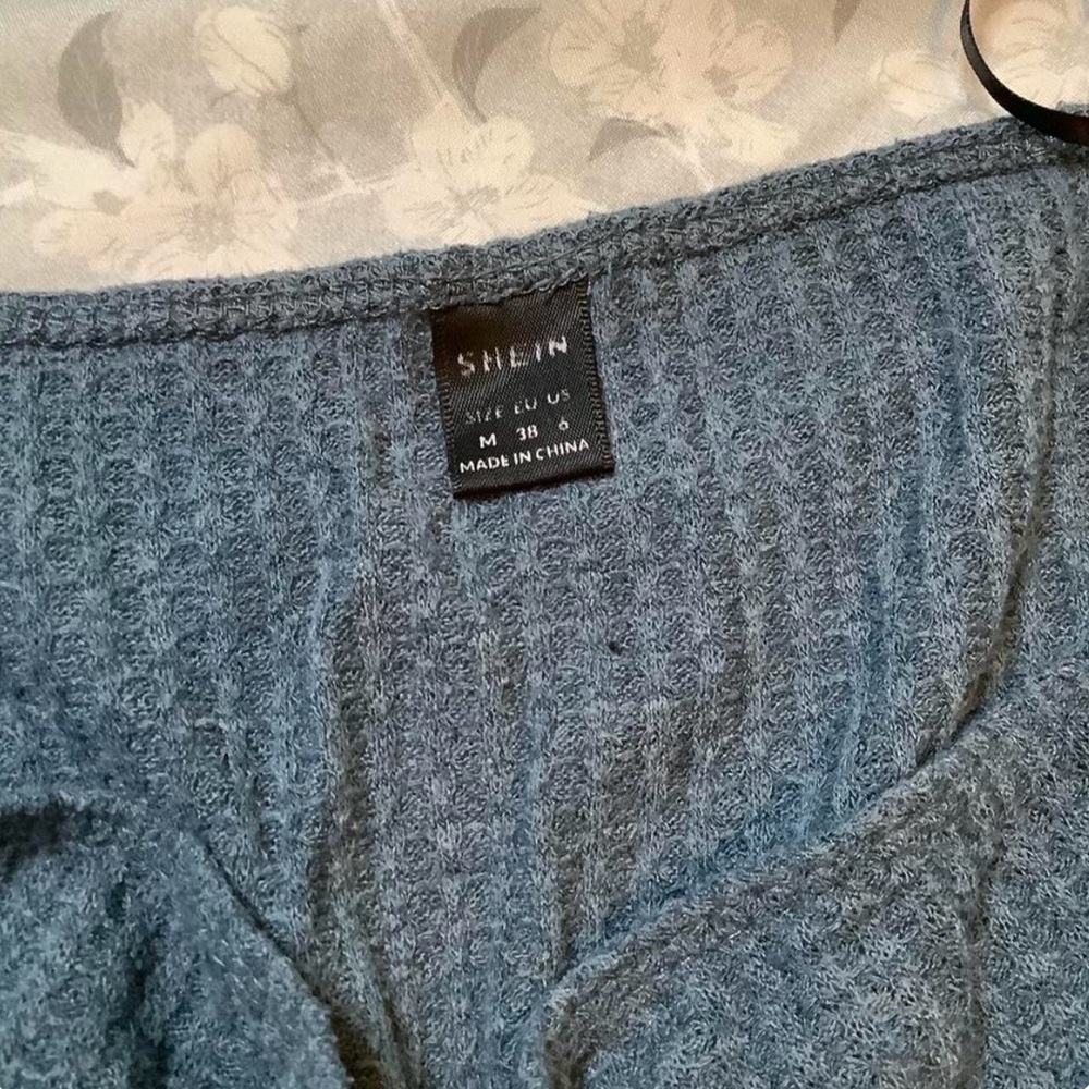 SHEIN Slate Blue Ribbed Strapless Romper - Picture 2 of 4